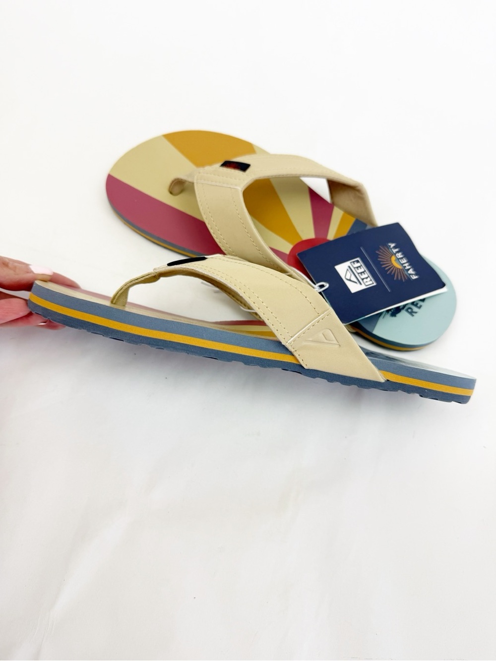 Faherty X Reef Sun And Waves Eva Unisex Flip Flops Bottle Opener Tan Newport - Picture 6 of 13